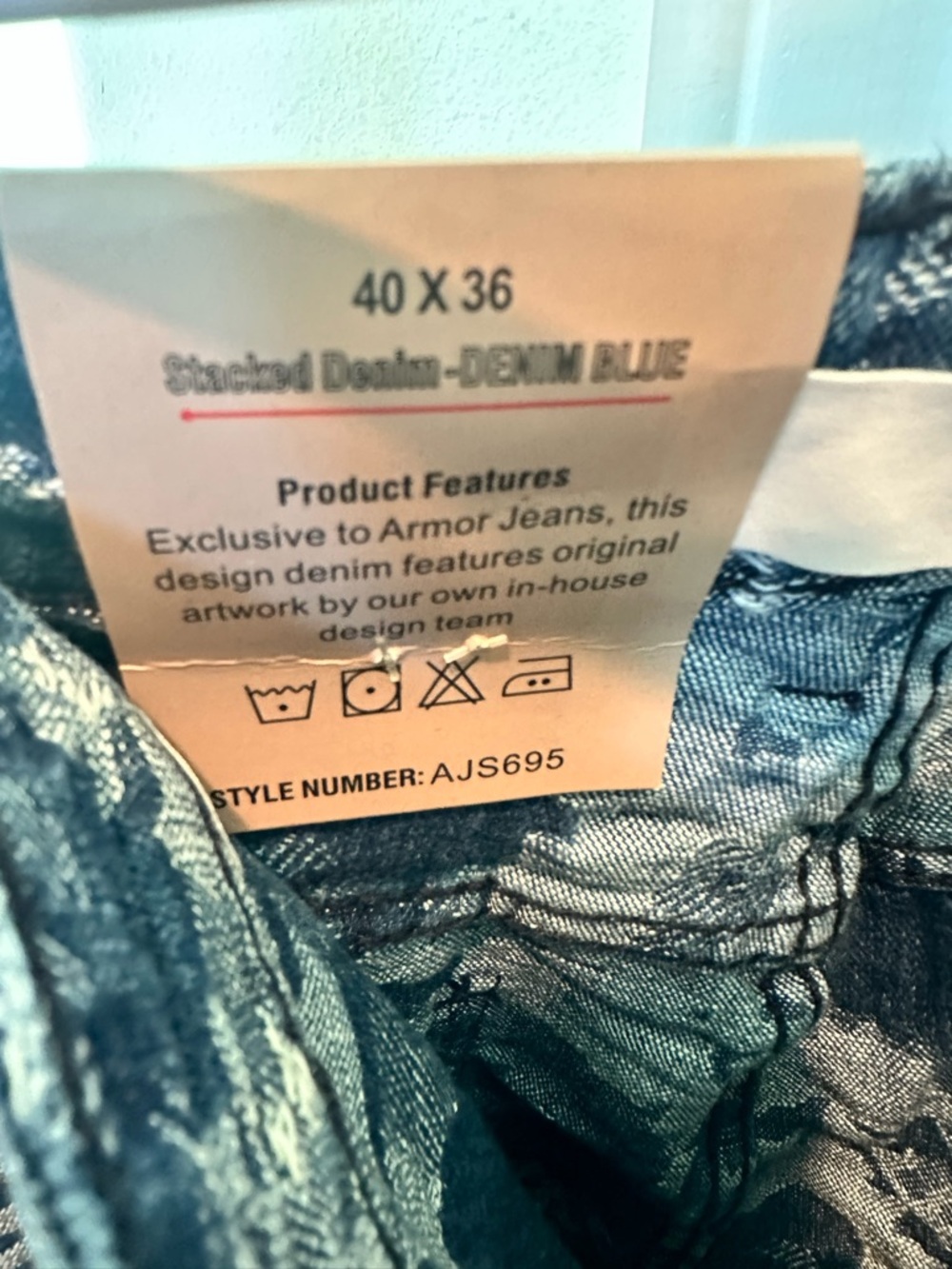 Armor Jeans AJS695 Blue Cargo Jacquard Stacked Denim Jeans Size 40x36 - Picture 12 of 14